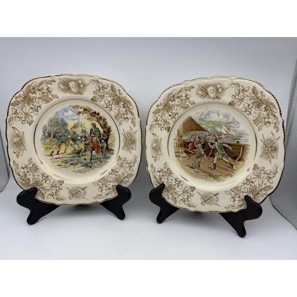 Pair John Maddock & Sons Robin Hood Plates – Antique English Ironstone - Picture 1 of 12
